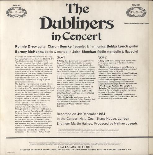The Dubliners In Concert vinyl LP album (LP record) UK TIQLPIN457960
