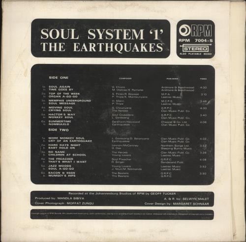 The Earthquakes Soul System '1' vinyl LP album (LP record) UK 0ZGLPSO738176