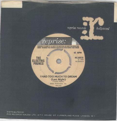 The Electric Prunes I Had Too Much To Dream (Last Night) - 4pr 7" vinyl single (7 inch record / 45) UK EPR07IH684872