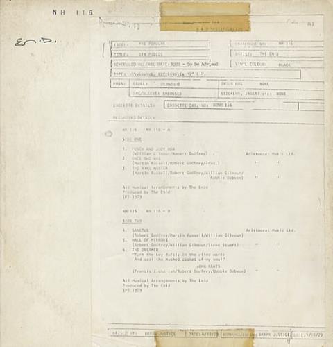 The Enid Six Pieces - Test Pressing vinyl LP album (LP record) UK EIDLPSI325556