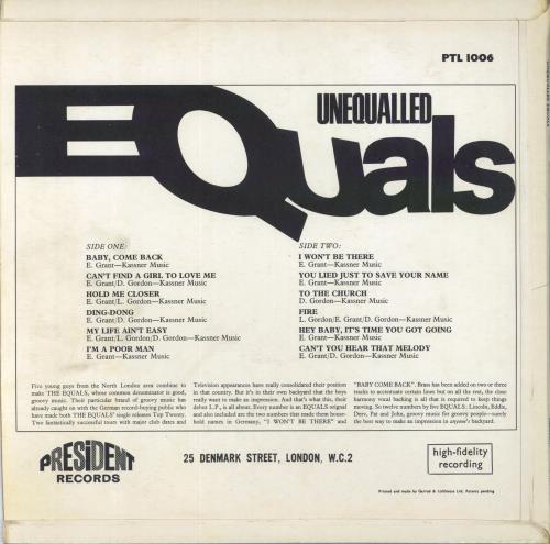 The Equals Unequalled Equals vinyl LP album (LP record) UK EQULPUN820930