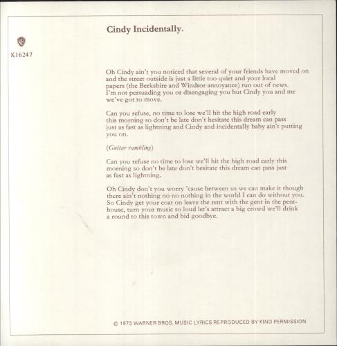 The Faces Cindy Incidentally - Solid + Lyric Sheet 7" vinyl single (7 inch record / 45) UK FCE07CI103094