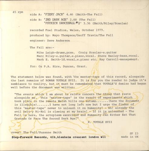 The Fall Fiery Jack - 1st - EX 7" vinyl single (7 inch record / 45) UK FLL07FI737180