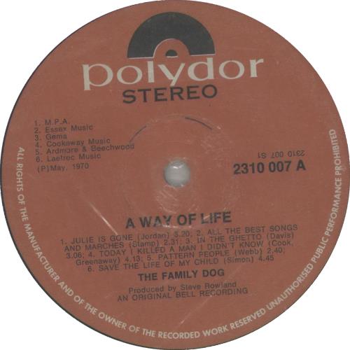 The Family Dogg A Way Of Life vinyl LP album (LP record) South African FMDLPAW659009