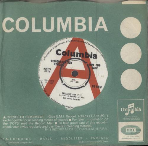 The Fifth Column Benjamin Day - A Label 7" vinyl single (7 inch record / 45) UK 4HX07BE782338
