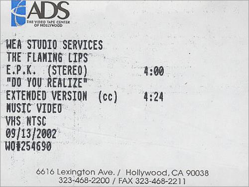 The Flaming Lips Do You Realize EPK video (VHS or PAL or NTSC) US F-LVIDO226130