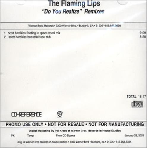 The Flaming Lips Do You Realize Remixes CD-R acetate US F-LCRDO270568