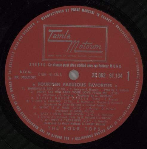 The Four Tops Fourteen Fabulous Favorites vinyl LP album (LP record) French FTPLPFO885535