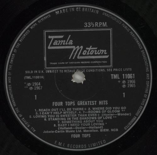 The Four Tops Greatest Hits vinyl LP album (LP record) UK FTPLPGR471778