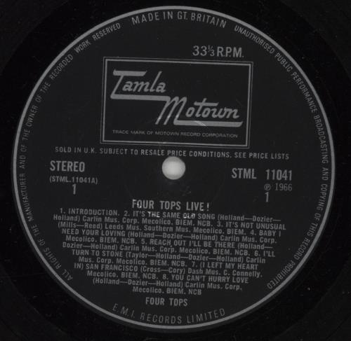 The Four Tops Live! vinyl LP album (LP record) UK FTPLPLI591240