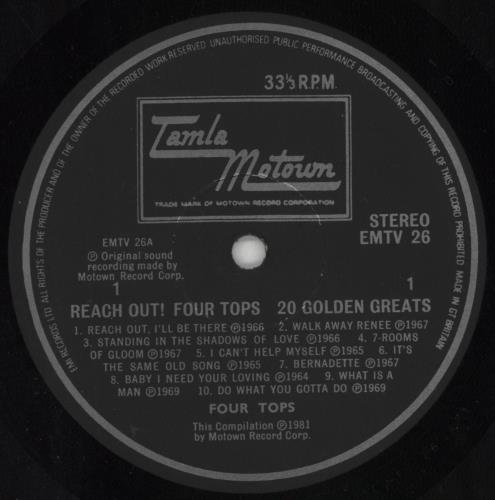 The Four Tops Reach Out For The Four Tops 20 Golden Greats vinyl LP album (LP record) UK FTPLPRE296559