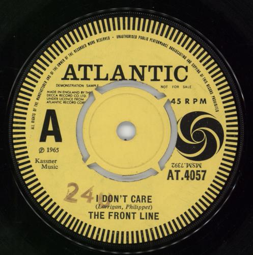 The Front Line I Don't Care - A Label 7" vinyl single (7 inch record / 45) UK 4HH07ID793718