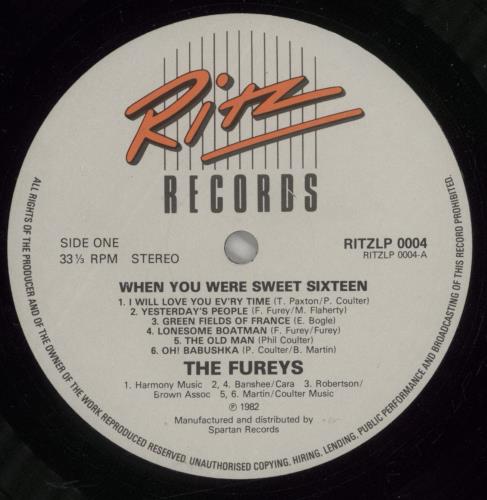 The Fureys And Davey Arthur When You Were Sweet Sixteen vinyl LP album (LP record) UK F+DLPWH878729
