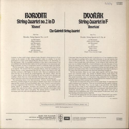 The Gabrieli String Quartet Borodin: String Quartet No. 2 in D 'Kismet' / Dvor�k: String Quartet In F 'American' vinyl LP album (LP record) UK XMULPBO638302