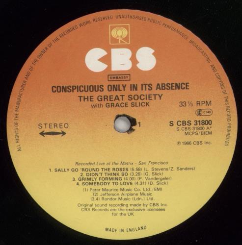 The Great Society Conspicuous Only In Its Absence vinyl LP album (LP record) UK GRSLPCO514274