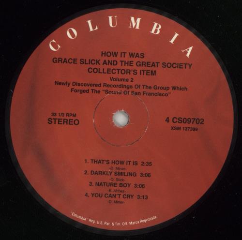 The Great Society How It Was vinyl LP album (LP record) US GRSLPHO364153