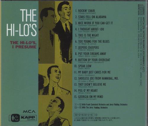 The Hi-Lo's I Presume CD album (CDLP) Japanese T8ZCDIP833215