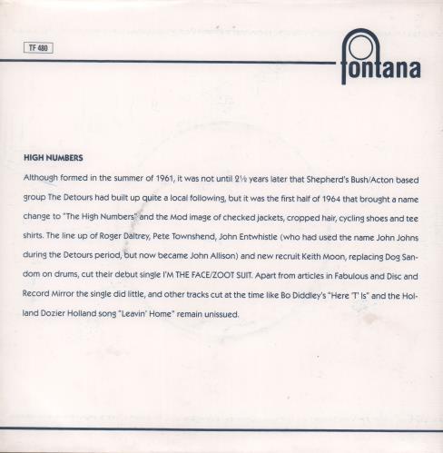 The High Numbers I'm The Face + Insert 7" vinyl single (7 inch record / 45) UK HGH07IM664693