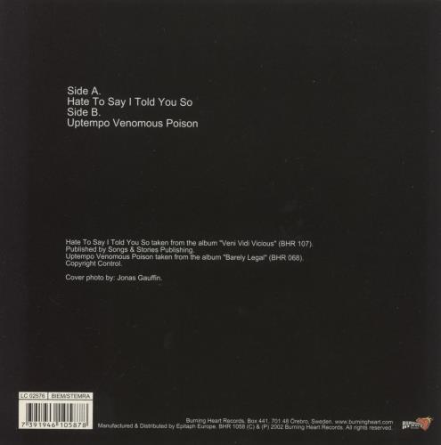 The Hives Hate To Say I Told You So 7" vinyl single (7 inch record / 45) Swedish HVE07HA348646