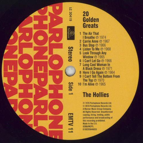 The Hollies 20 Golden Greats vinyl LP album (LP record) UK HLLLPGO849235