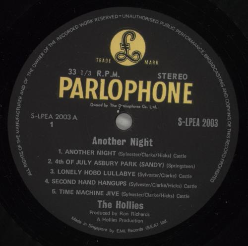The Hollies Another Night vinyl LP album (LP record) Singapore HLLLPAN883849