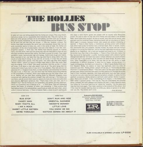 The Hollies Bus Stop-VG/EX vinyl LP album (LP record) US HLLLPBU786227