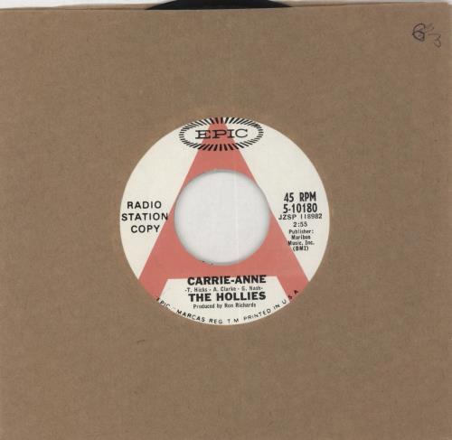 The Hollies Carrie-Anne 7" vinyl single (7 inch record / 45) US HLL07CA177613
