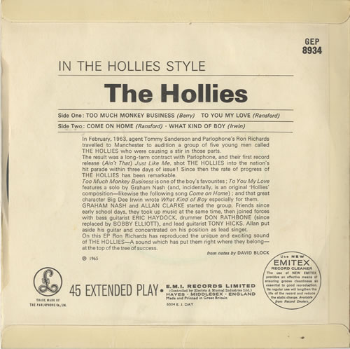 The Hollies In The Hollies Style EP 7" vinyl single (7 inch record / 45) UK HLL07IN255617