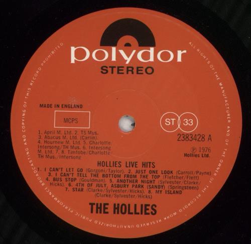 The Hollies Live Hits vinyl LP album (LP record) UK HLLLPLI240240