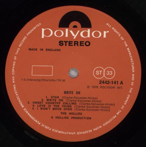 The Hollies Write On vinyl LP album (LP record) UK HLLLPWR98775