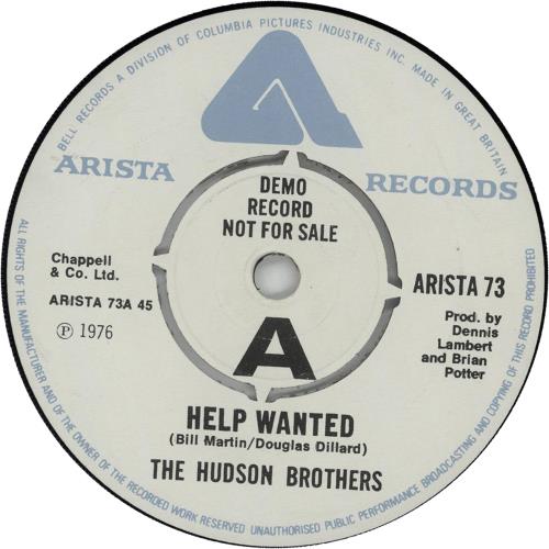 The Hudson Brothers Help Wanted 7" vinyl single (7 inch record / 45) UK HUQ07HE559336