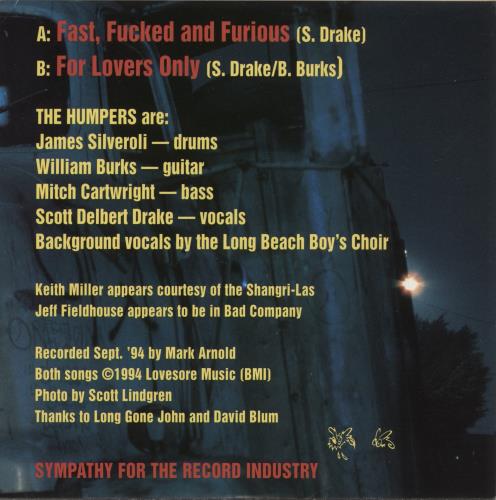 The Humpers Fast, Fucked And Furious 7" vinyl single (7 inch record / 45) US 5YF07FA871397