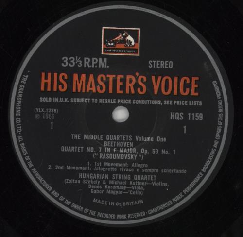The Hungarian Quartet Beethoven: The Middle Quartets, Volume 1 vinyl LP album (LP record) UK 4KELPBE861949