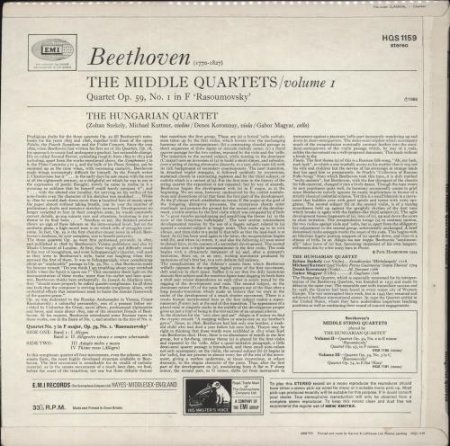 The Hungarian Quartet Beethoven: The Middle Quartets, Volume 1 vinyl LP album (LP record) UK 4KELPBE861949