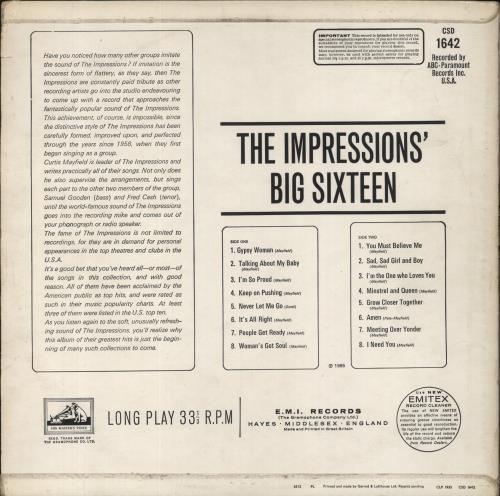 The Impressions Big Sixteen vinyl LP album (LP record) UK IPRLPBI489987