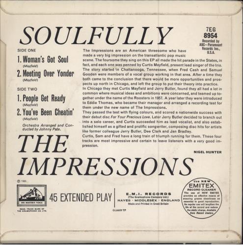 The Impressions Soulfully 7" vinyl single (7 inch record / 45) UK IPR07SO784389