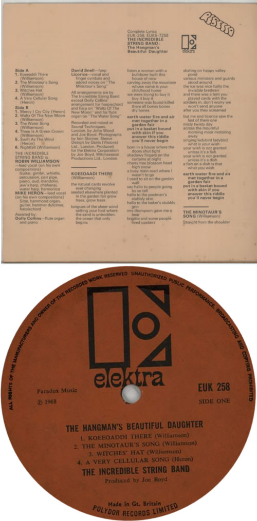 The Incredible String Band The Hangman's Beautiful Daughter + Insert - VG vinyl LP album (LP record) UK ISTLPTH609299