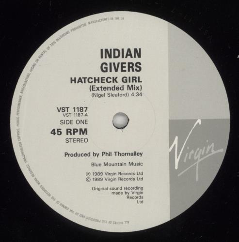 The Indian Givers Hatcheck Girl - Extended Mix 12" vinyl single (12 inch record / Maxi-single) UK IGV12HA503301