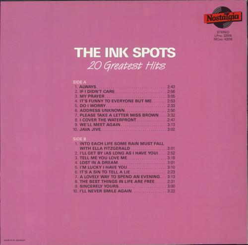 The Ink Spots 20 Greatest Hits vinyl LP album (LP record) German I/SLPGR794758