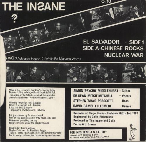 The Insane El Salvador 7" vinyl single (7 inch record / 45) UK 9J807EL889319