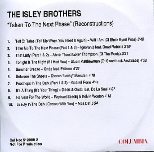 The Isley Brothers Taken To The Next Phase CD-R acetate UK ISRCRTA296641