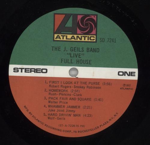 The J. Geils Band 'Live' - Full House vinyl LP album (LP record) US JGBLPLI547418