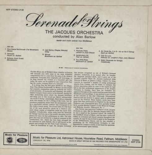 The Jacques Orchestra Serenade For Strings vinyl LP album (LP record) UK 2K2LPSE757507