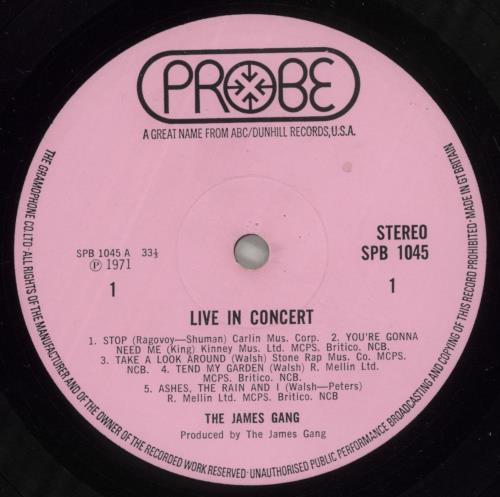 The James Gang Live In Concert - VG vinyl LP album (LP record) UK JMGLPLI874404