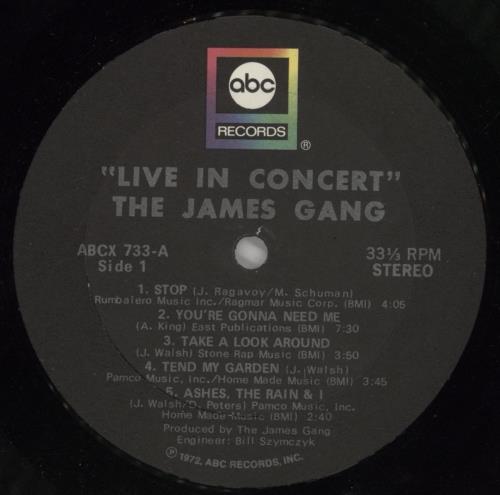 The James Gang Live In Concert vinyl LP album (LP record) US JMGLPLI609751
