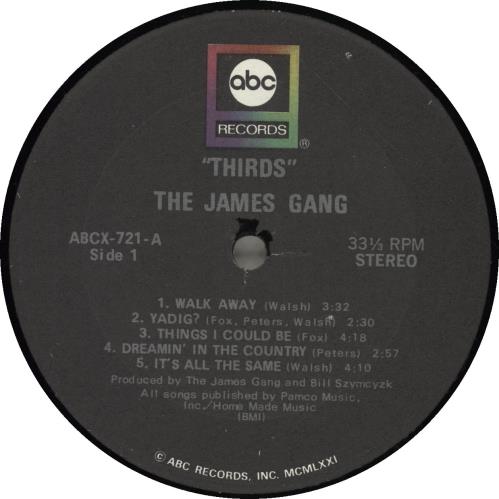 The James Gang Thirds vinyl LP album (LP record) US JMGLPTH694249