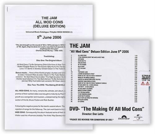 The Jam All Mod Cons media press kit UK JAMKIAL362756