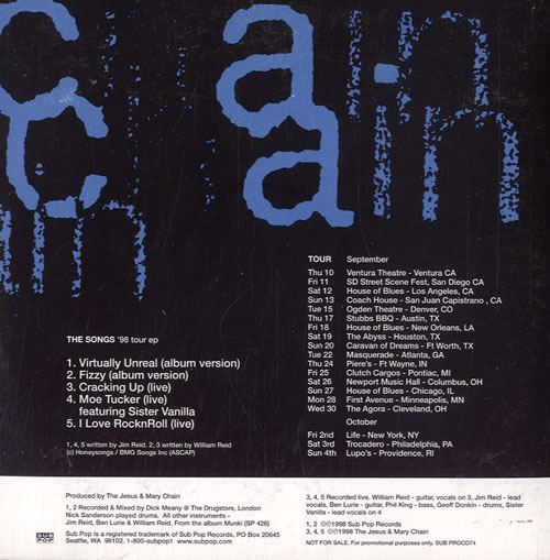 The Jesus & Mary Chain '98 Tour Ep CD single (CD5 / 5") US JMCC5TO130223