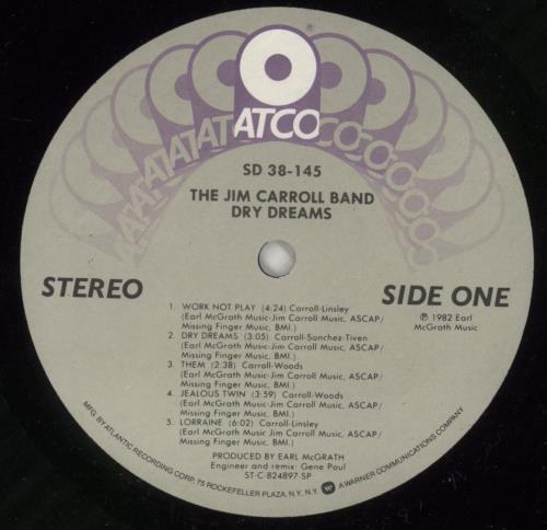 The Jim Carroll Band Dry Dreams vinyl LP album (LP record) US IMBLPDR762895