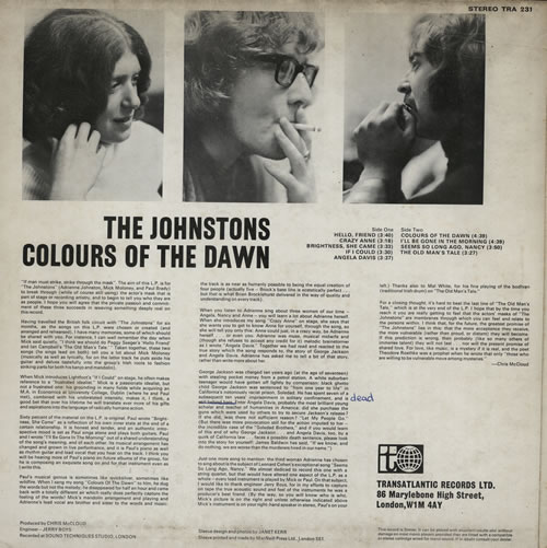 The Johnstons Colours Of The Dawn vinyl LP album (LP record) UK VH6LPCO568791